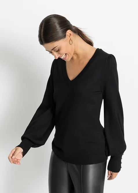 Feinstrickpullover aus Viskose-Mix in schwarz von vorne (im Anschnitt) - bonprix