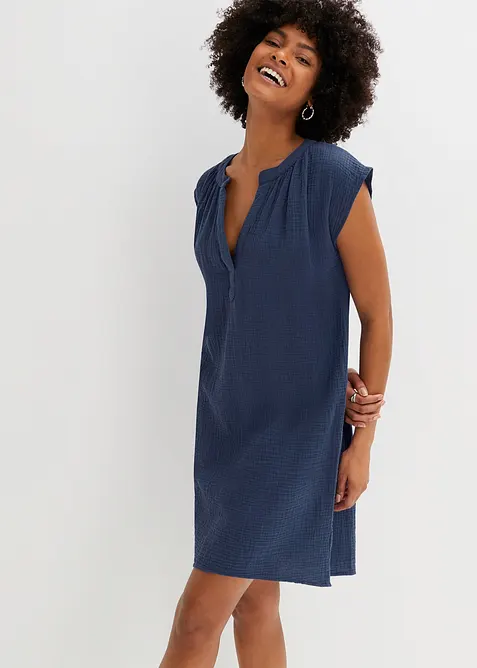 Minikleid aus reiner Baumwolle in blau von vorne (Totalaufnahme) - bonprix