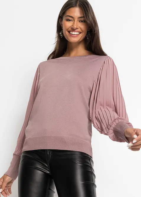 Feinstrickpullover aus softem Viskose-Mix in rosa von vorne (im Anschnitt) - bonprix