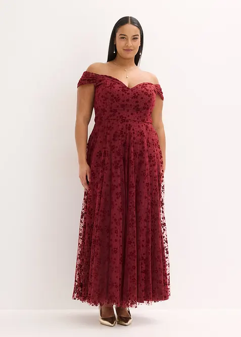 Abendkleid mit bezaubernder Blumenstickerei in rot von vorne (Totalaufnahme) - bonprix