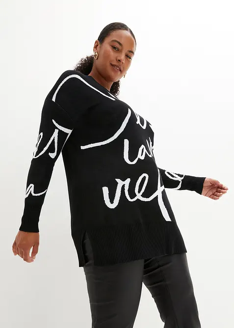 Longpullover mit Schriftzug in schwarz von vorne (im Anschnitt) - bonprix