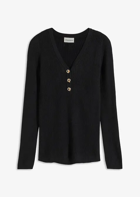 Rippenpullover mit Viskose in schwarz von vorne - bonprix