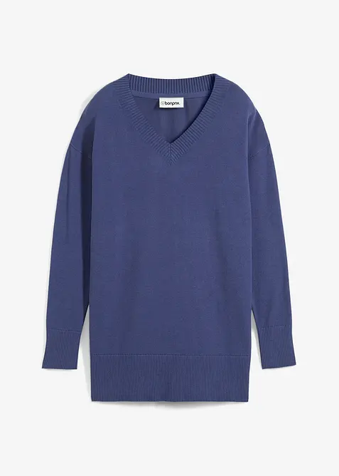 Long-Pullover in blau von vorne - bonprix