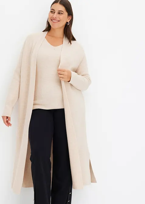 Longstrickjacke mit Viskose in beige von vorne (im Anschnitt) - bonprix