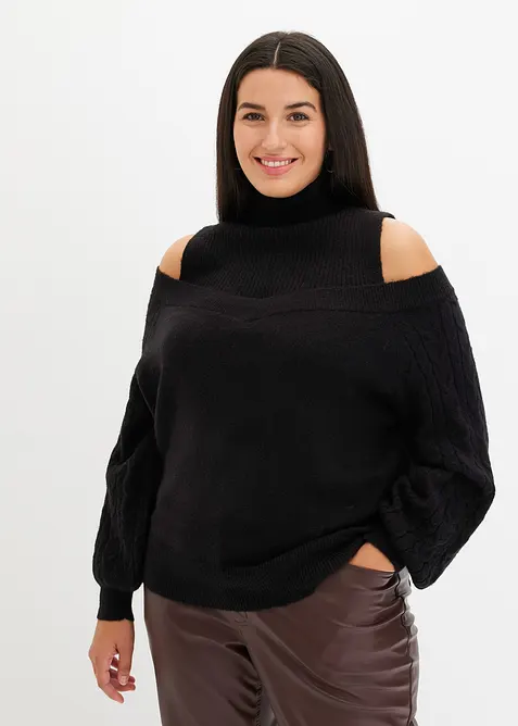 Schulterfreier Pullover in schwarz von vorne (im Anschnitt) - bonprix