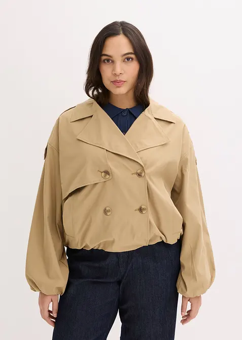 Kurze Trenchjacke in braun von vorne (im Anschnitt) - bonprix