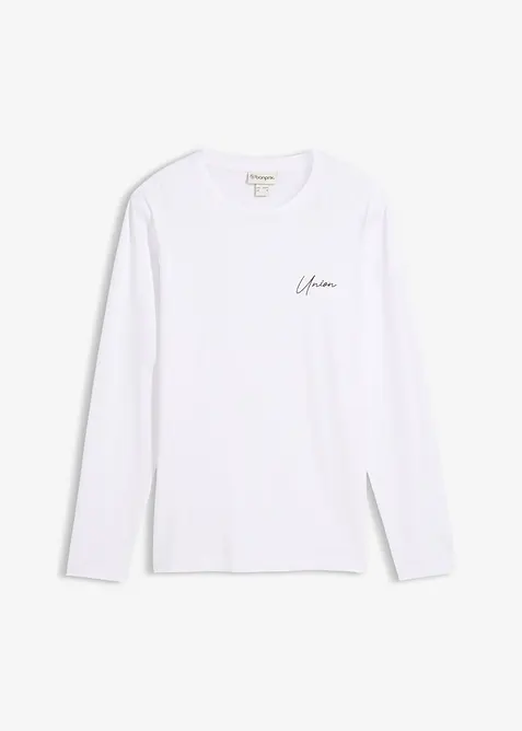 Langarmshirt aus schwerer Bio-Baumwollqualität mit Stretchanteil, Slim Fit in weiß von vorne - bonprix