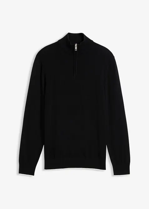 Troyer-Pullover mit Baumwolle in schwarz von vorne - bonprix