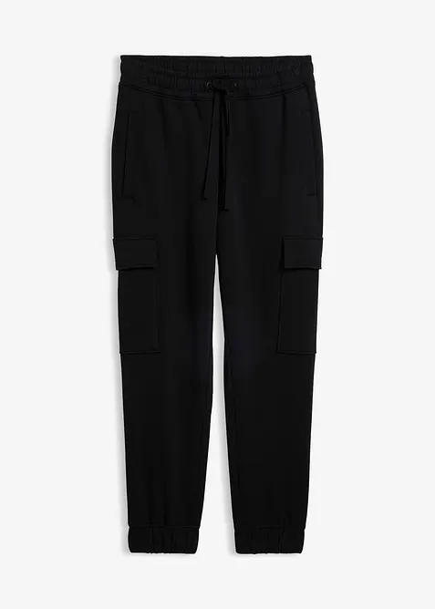 Jogginghose mit Cargotaschen, Loose Fit in schwarz von vorne - bonprix