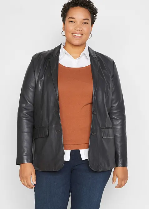 Blazer aus Lammnappa in schwarz von vorne (im Anschnitt) - bonprix