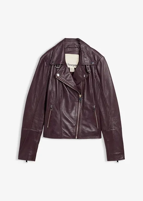 Bikerjacke aus Nappaleder in rot von vorne - bonprix