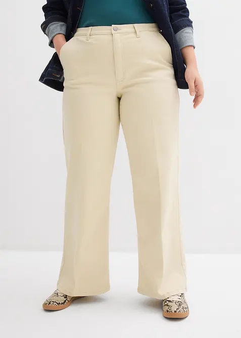 High Waist Twillhose aus elastischem Baumwoll-Mix in beige von vorne - bonprix
