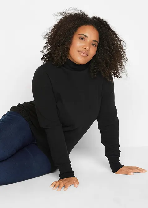 Feinstrick-Rollkragenpullover in schwarz von vorne (im Anschnitt) - bonprix