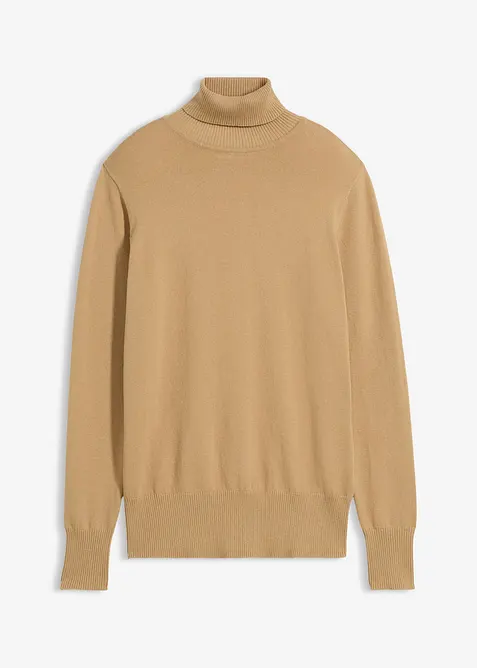 Feinstrick-Rollkragenpullover in beige von vorne - bonprix