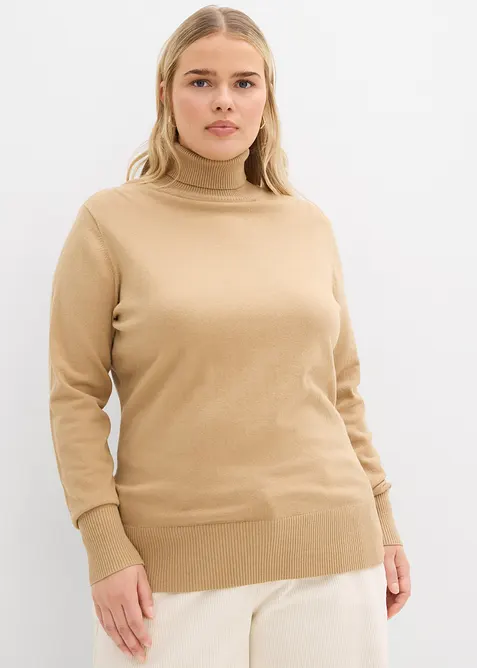 Feinstrick-Rollkragenpullover in beige von vorne (im Anschnitt) - bonprix