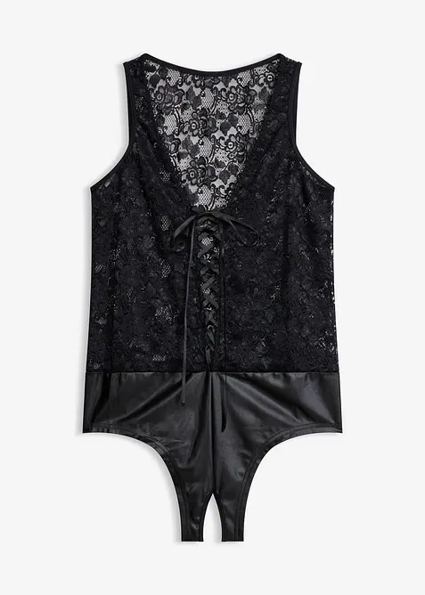 Body ouvert mit Wetlook in schwarz von vorne - bonprix