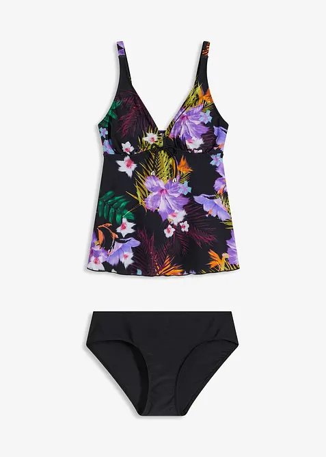 Tankini (2-tlg.Set) mit V-Ausschnitt in schwarz von vorne - bonprix