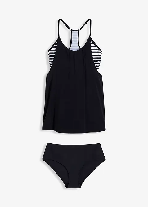 Long-Tankini mit Ringerrücken (2-tlg.Set) in schwarz von vorne - bonprix