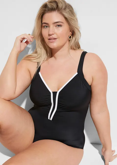 Badeanzug mit Paspel in schwarz von vorne (Totalaufnahme) - bonprix