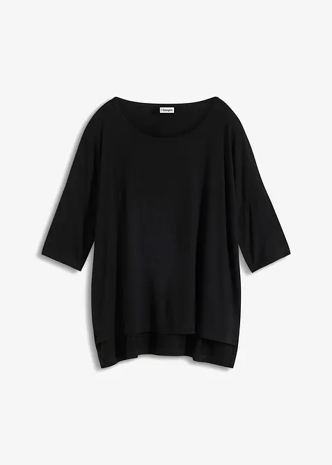 Boxy-Shirt aus softem Viskose-Mix in schwarz von vorne - bonprix