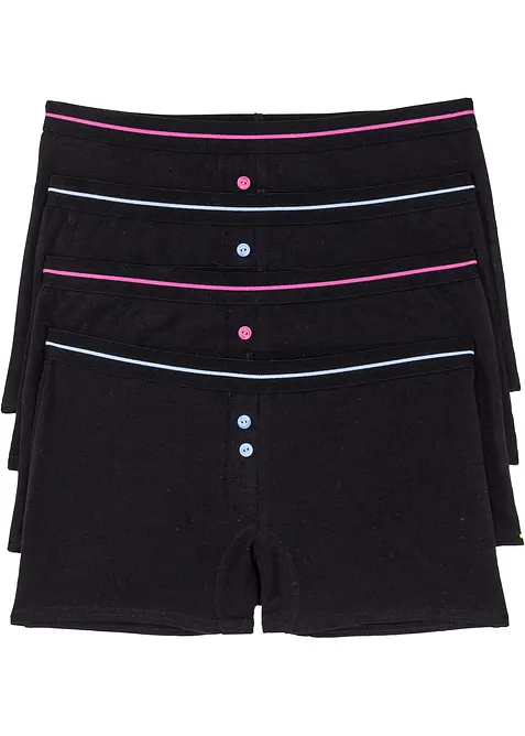 Damen Boxer mit weicher Baumwolle (4er Pack) in schwarz von vorne - bonprix
