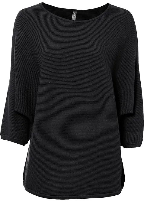 Oversize-Ripp-Pullover aus Viskose-Mix in schwarz von vorne - bonprix
