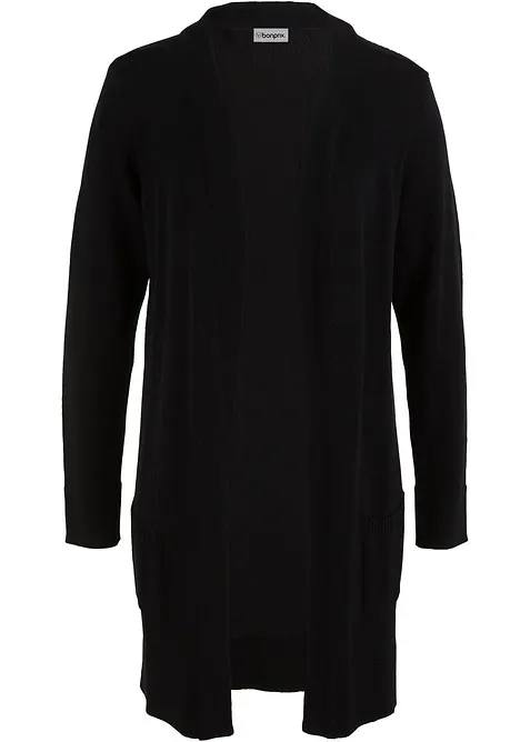 Longstrickjacke, Langarm in schwarz von vorne - bonprix