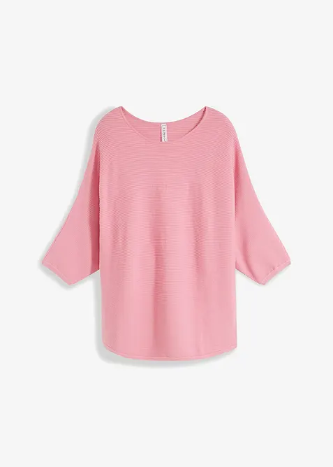 Oversize-Ripp-Pullover aus Viskose-Mix in rosa von vorne - bonprix