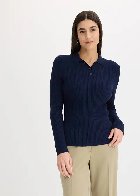 Feinstrickpullover mit Knöpfen in blau von vorne (im Anschnitt) - bonprix