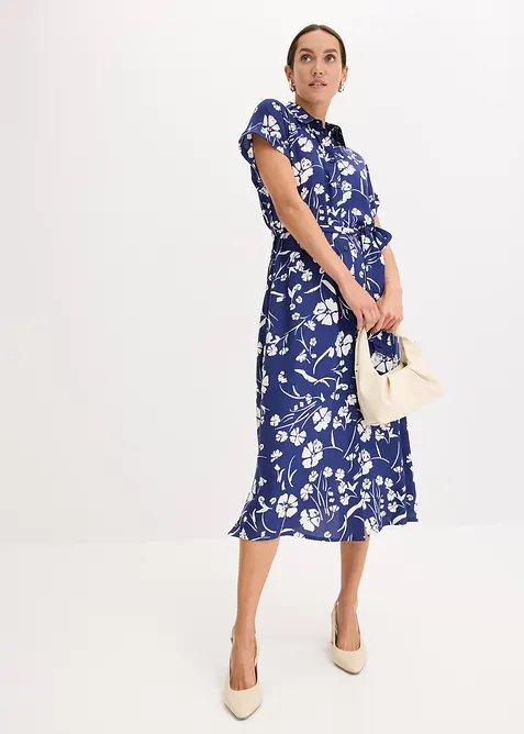 Blusenkleid aus reiner Viskose in blau im Look von vorne (Totalaufnahme) - bonprix
