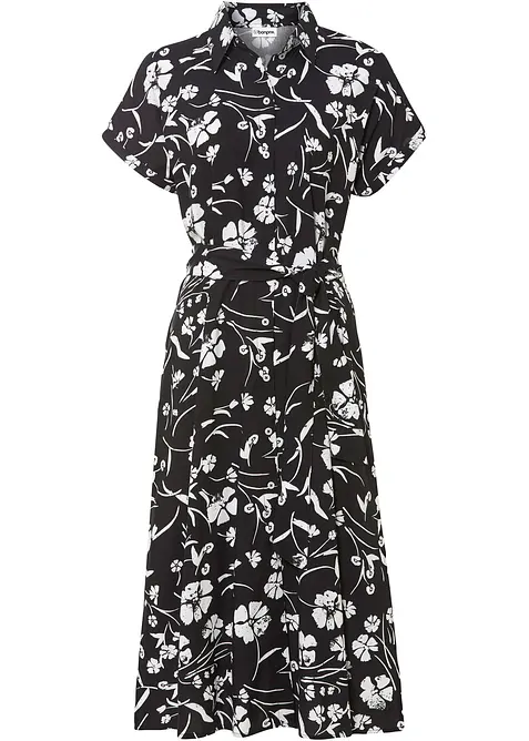 Blusenkleid aus reiner Viskose in schwarz von vorne - bonprix