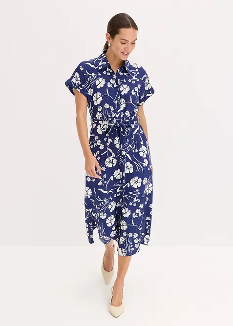 Blusenkleid aus reiner Viskose in blau von vorne (Totalaufnahme) - bonprix