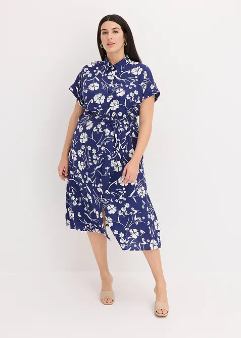 Blusenkleid aus reiner Viskose in blau von vorne (Totalaufnahme) - bonprix