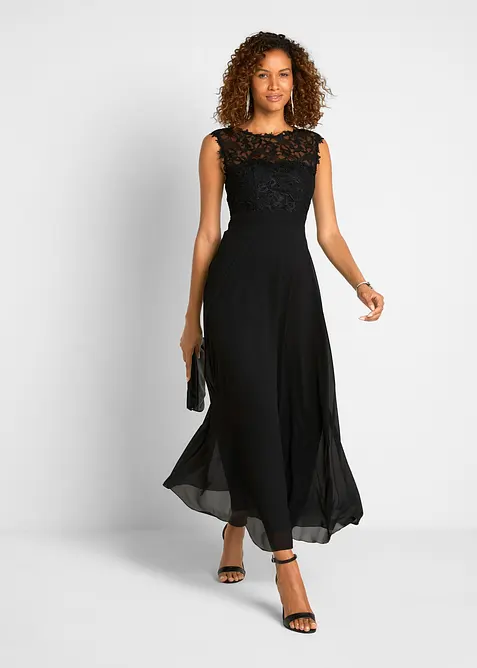 Maxikleid mit Spitze in schwarz im Look von vorne (Totalaufnahme) - bonprix