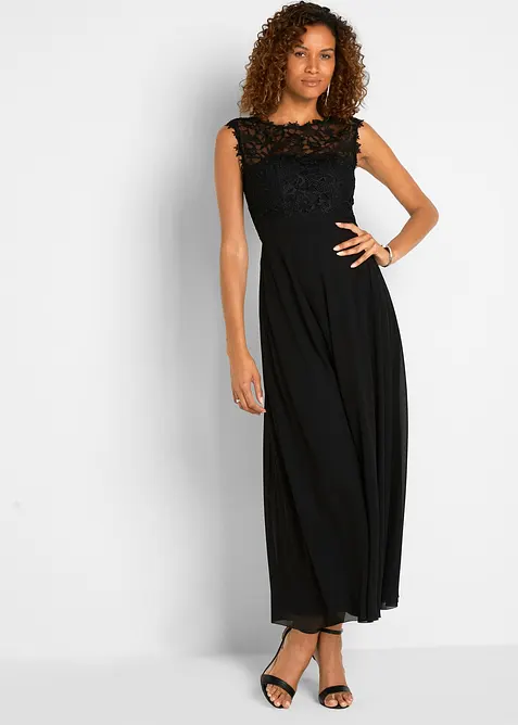 Maxikleid mit Spitze in schwarz von vorne (Totalaufnahme) - bonprix