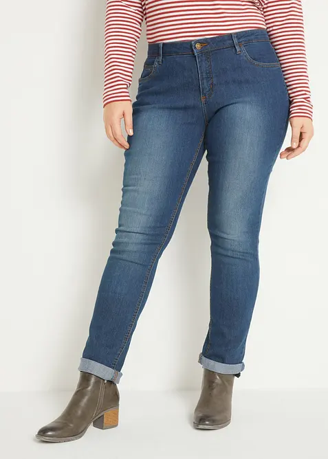 Skinny Jeans Mid Waist, Stretch in blau von vorne - bonprix