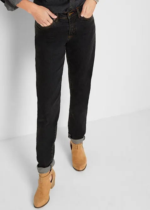 Mom Jeans Mid Waist, long in schwarz von vorne - bonprix