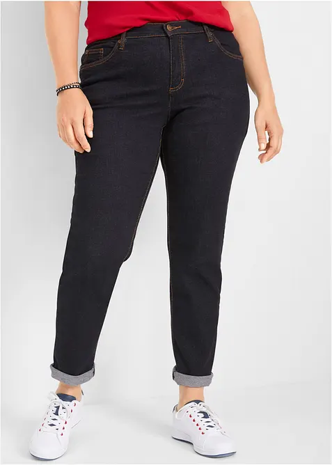 Mom Jeans Mid Waist, long in schwarz von vorne - bonprix
