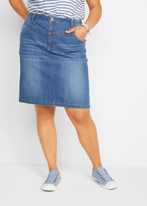 Stretch-Jeansrock in blau von vorne - bonprix