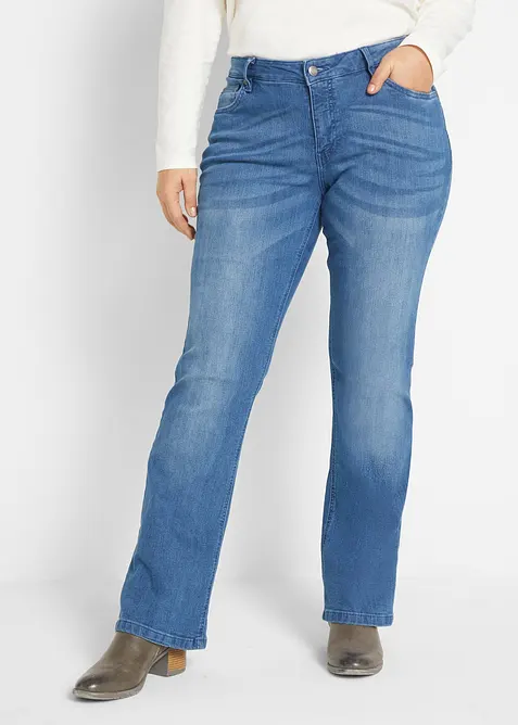 Bootcut-Jeans Mid Waist, Stretch in blau von vorne - bonprix