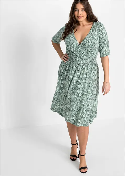 Jerseykleid aus Viskose-Mix in grün von vorne (Totalaufnahme) - bonprix