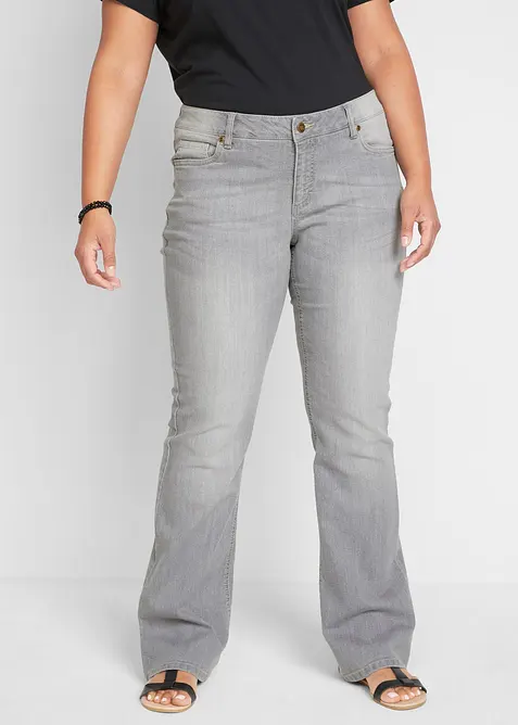 Bootcut-Jeans Mid Waist, Komfort-Stretch in grau von vorne - bonprix