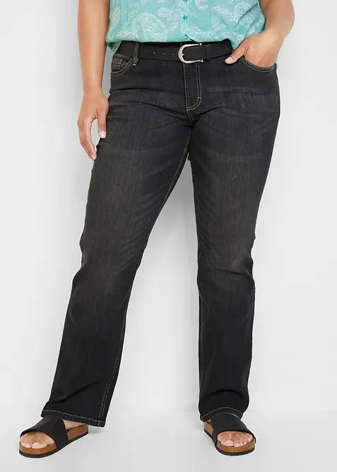 Bootcut-Jeans Mid Waist, Komfort-Stretch in schwarz von vorne - bonprix
