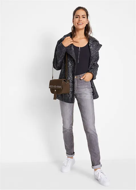 Mom-Jeans Mid Waist, Komfort-Stretch in grau im Look von vorne (Totalaufnahme) - bonprix