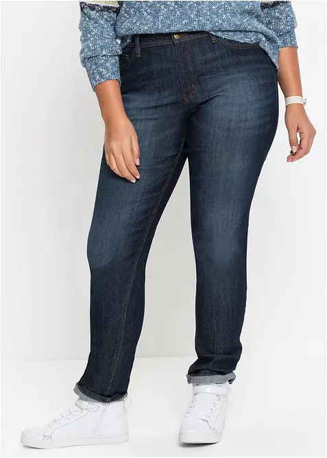 Mom-Jeans Mid Waist, Komfort-Stretch in blau von vorne - bonprix