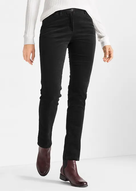 Enge Cordhose aus Baumwoll-Mix in schwarz von vorne - bonprix