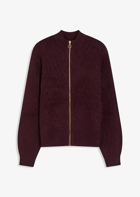 Strickjacke mit Zopfmuster in rot von vorne - bonprix