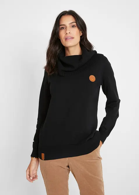 Feinstrickpullover mit weitem Kragen in schwarz von vorne (im Anschnitt) - bonprix