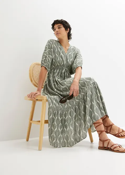 Midikleid aus fließender Viskose in grün im Look von vorne (Totalaufnahme) - bonprix