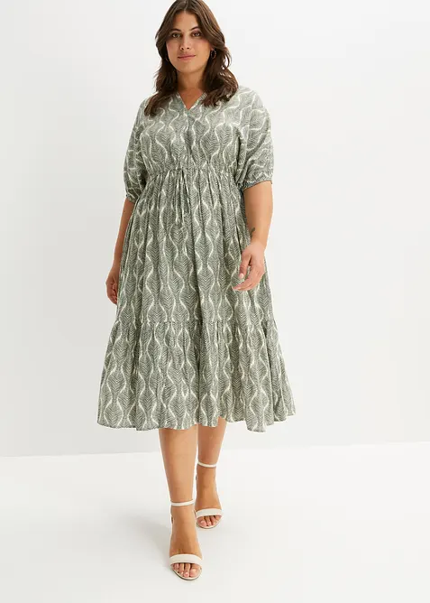 Midikleid aus fließender Viskose in grün von vorne (Totalaufnahme) - bonprix